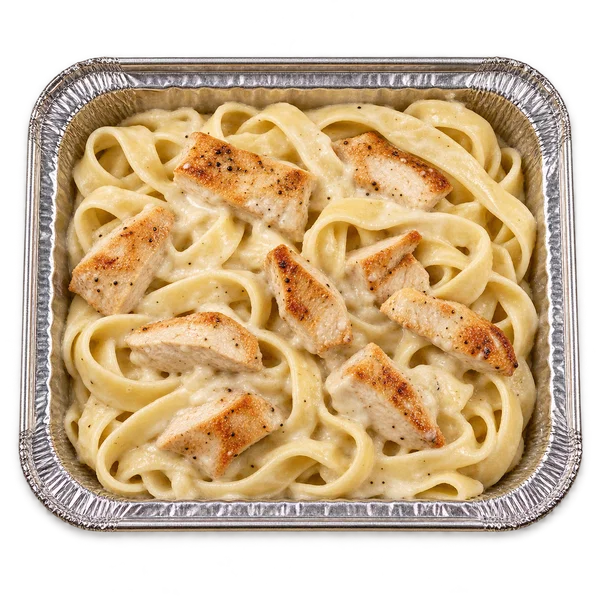 Fettuccine in creamy Alfredo sauce with cooked chicken